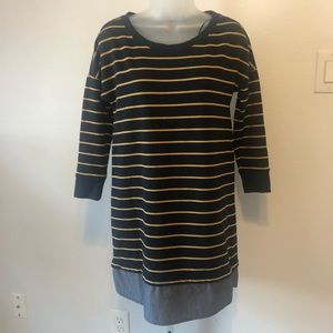 Striped Sweatshirt Dress w/Chambray Layering